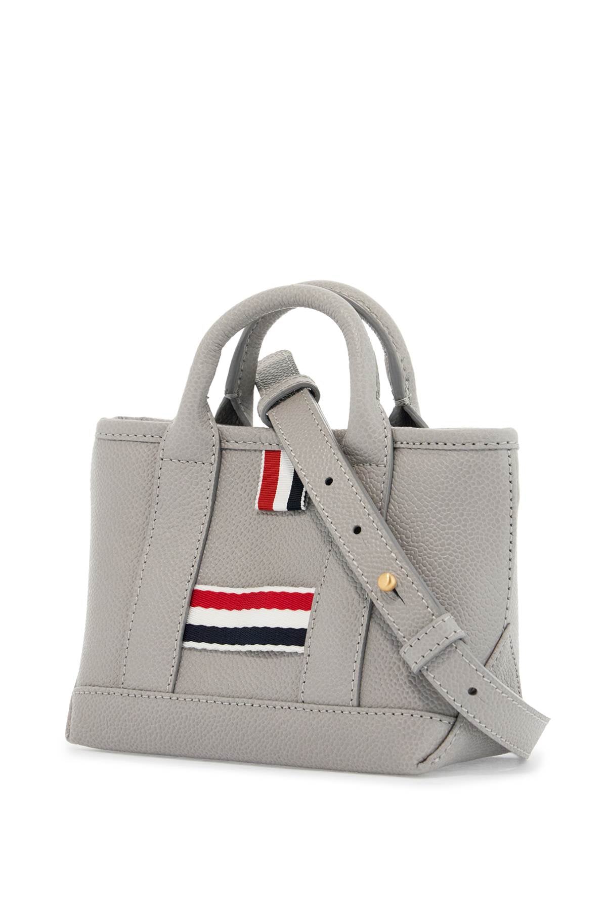 Thom Browne light gray leather micro tool tote bag with tricolor stripes image 2