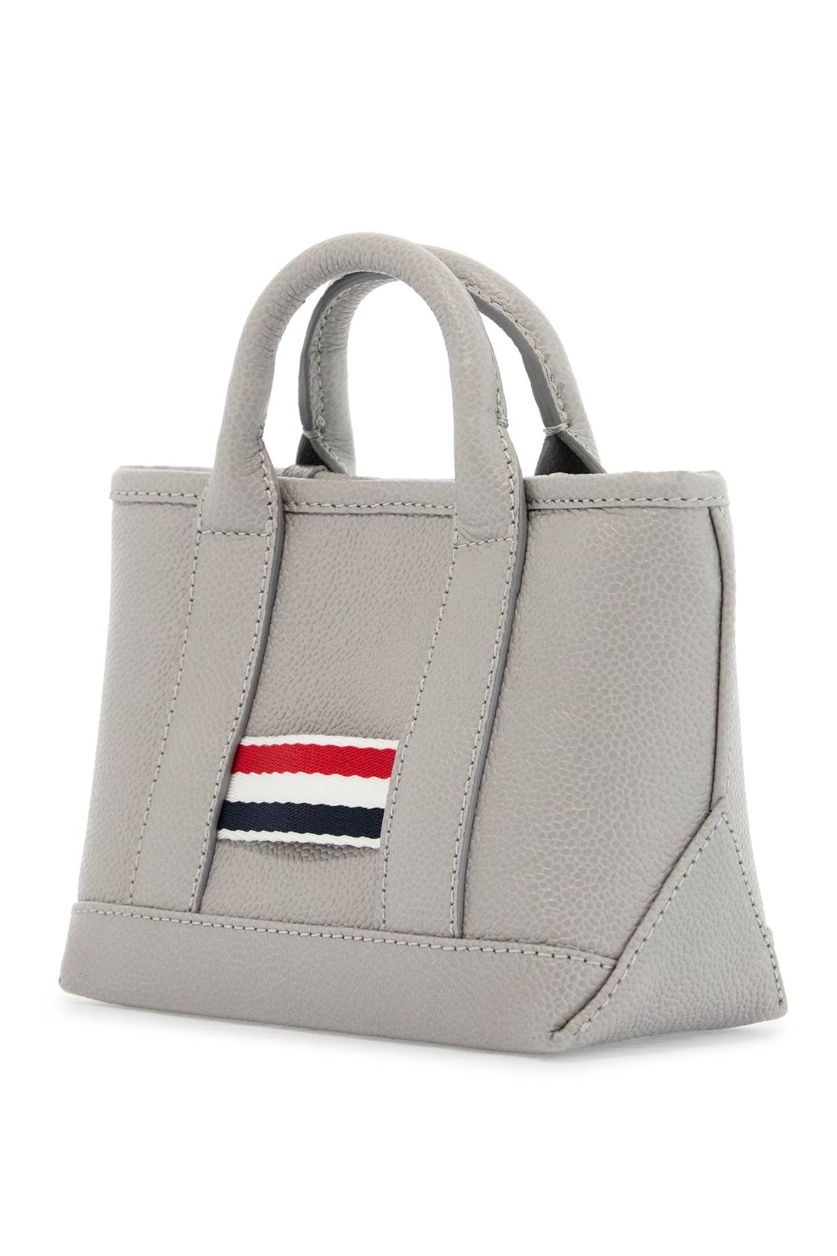 Thom Browne light gray leather micro tool tote bag with tricolor stripes image 1