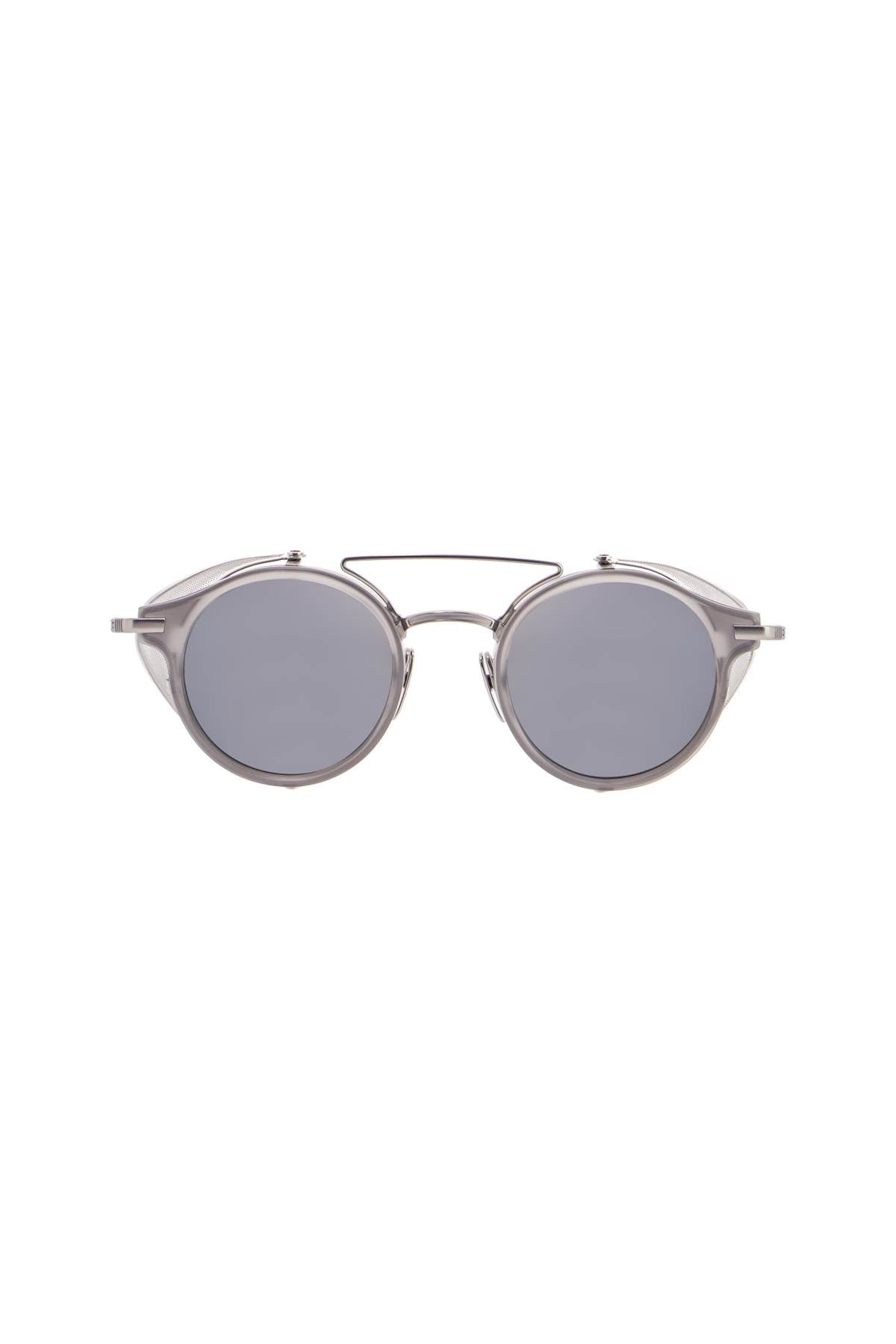 Thom Browne round sunglasses in light grey titanium and acetate with side protection image 0