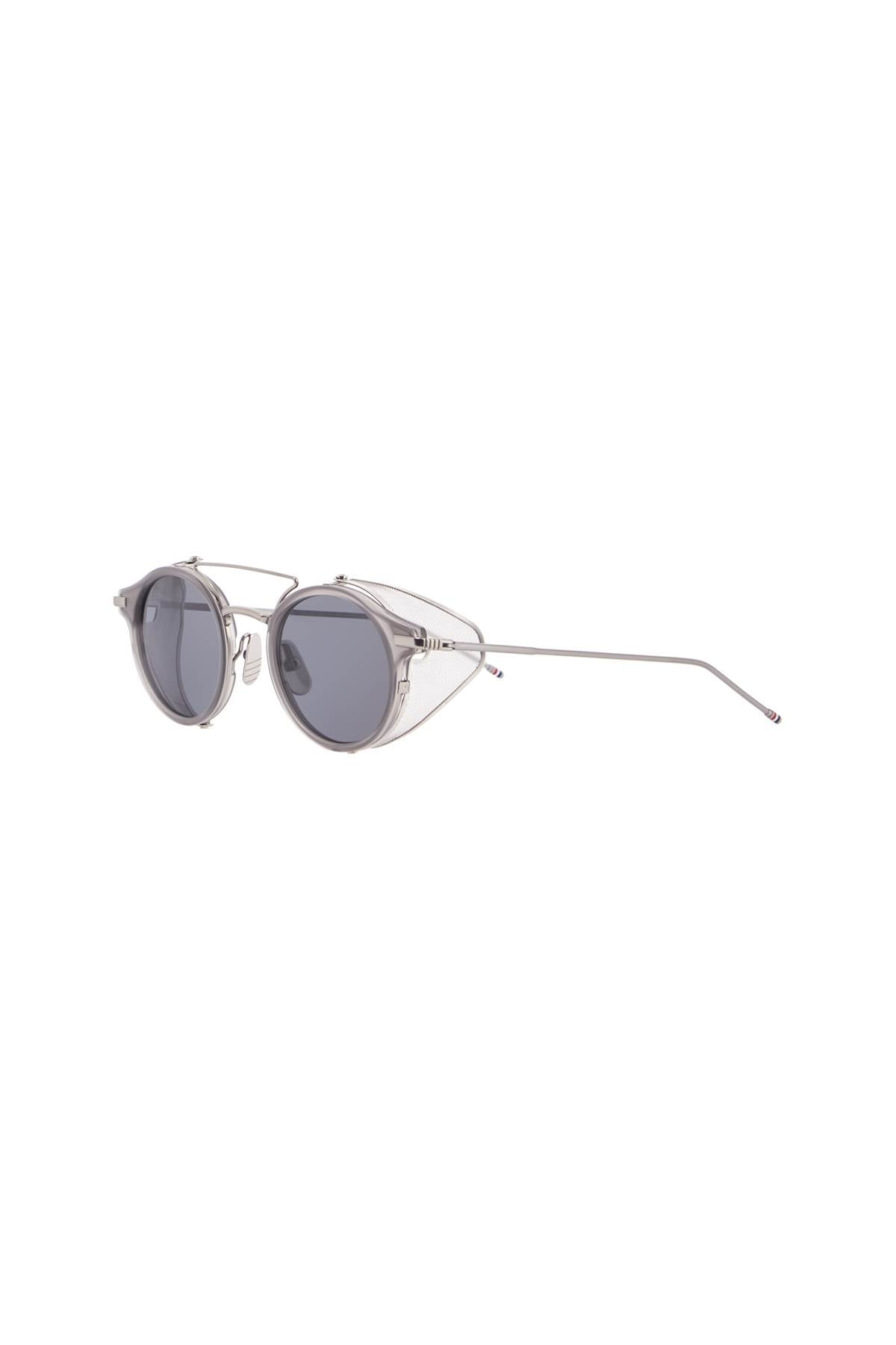 Thom Browne round sunglasses in light grey titanium and acetate with side protection image 1