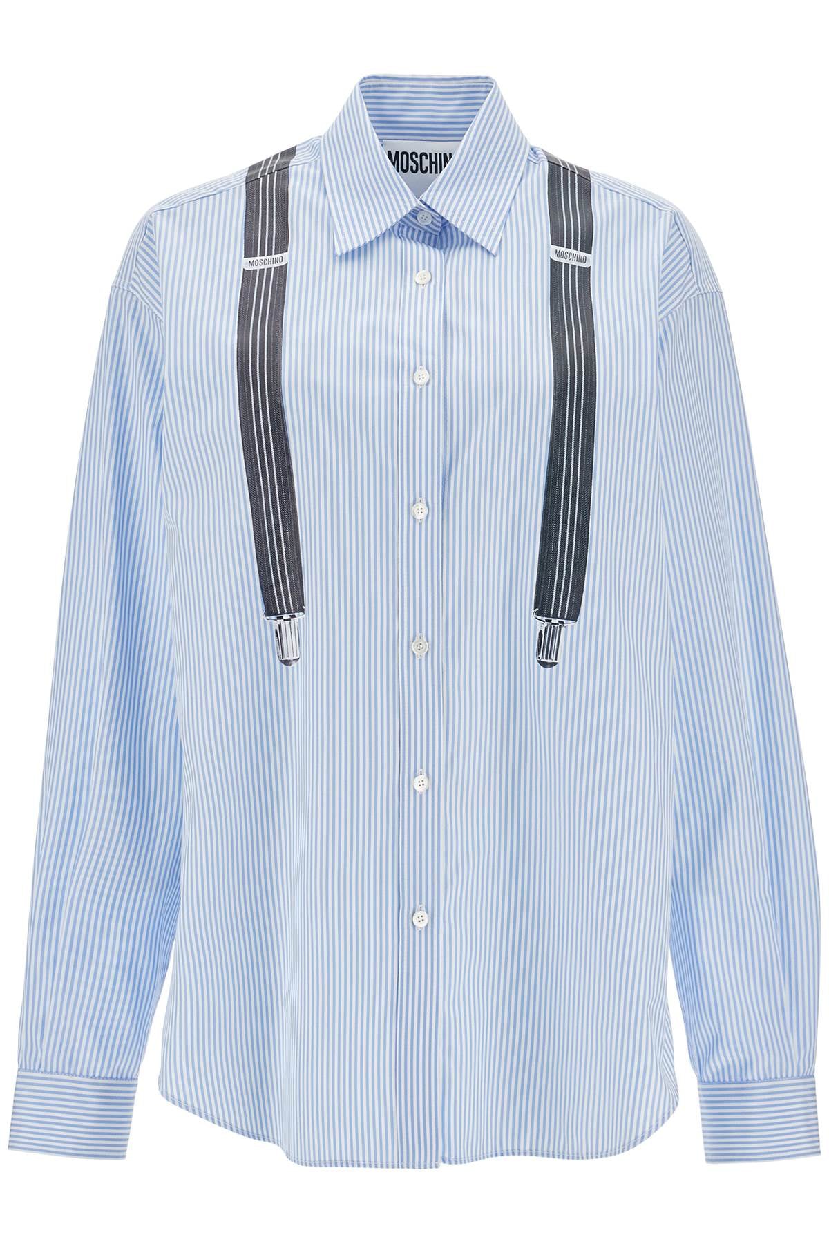 Moschino light blue cotton striped shirt with decorative straps image 0