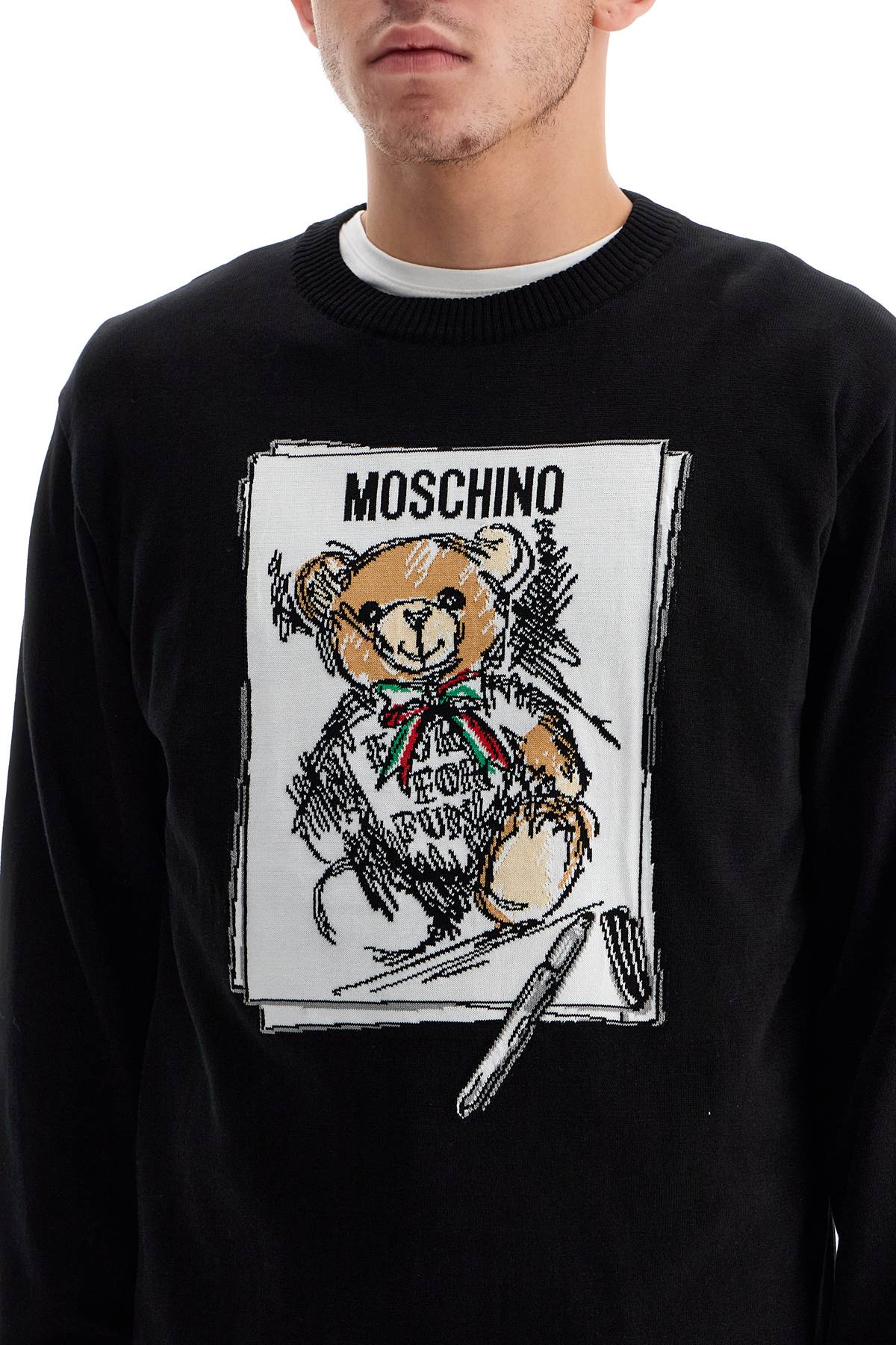 Moschino Teddy Bear Intarsia Cotton Pullover image 3