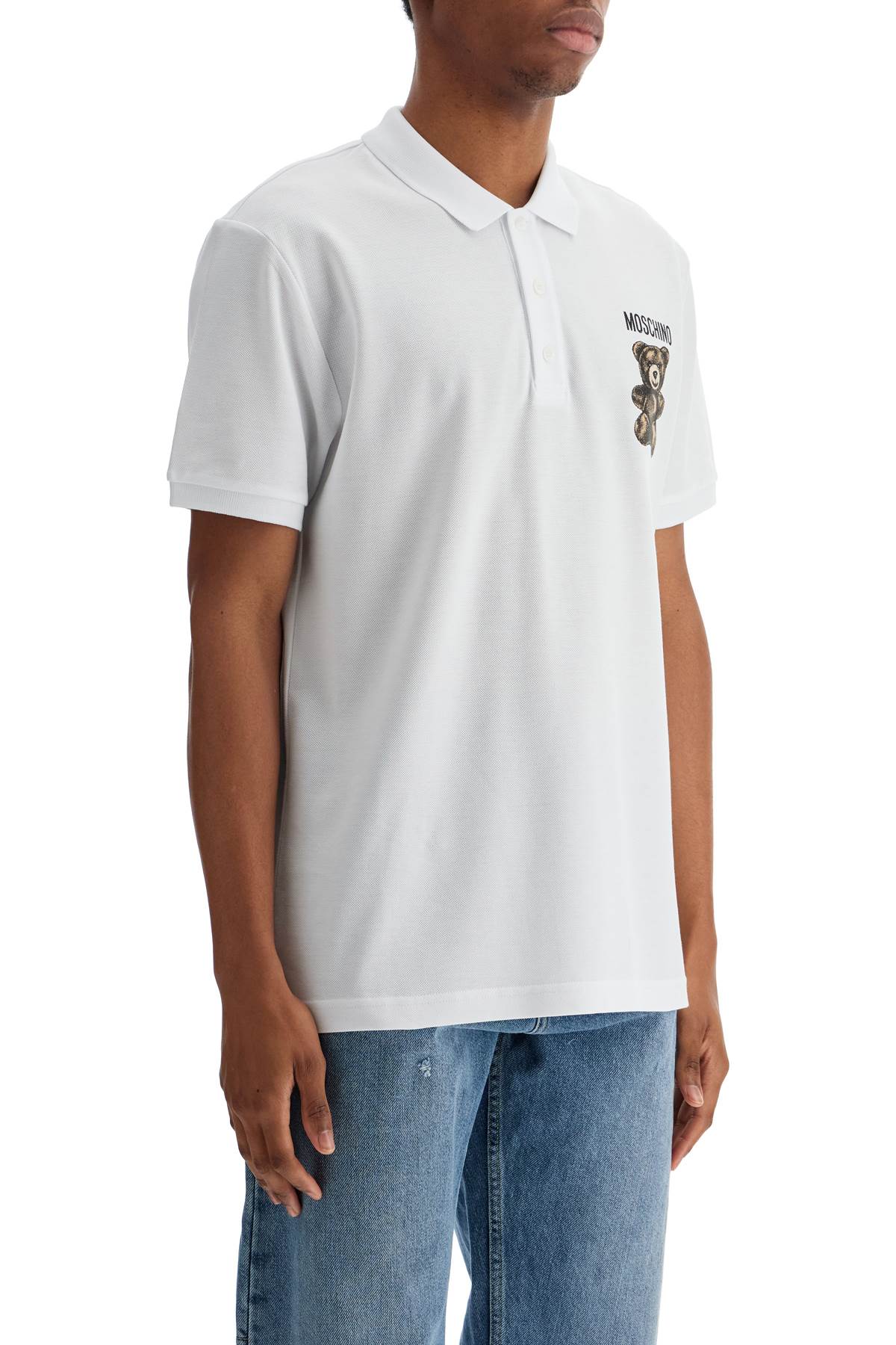 Moschino white cotton polo with embroidered logo image 1