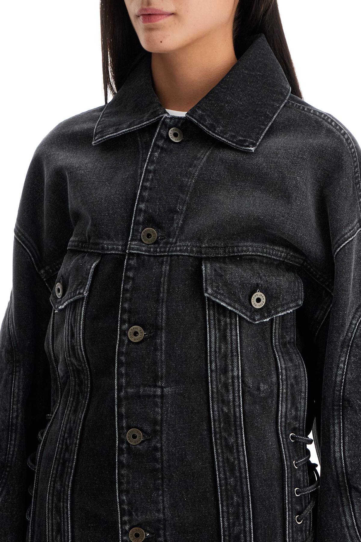 Jean Paul Gaultier Black Denim Jacket with Laces image 3