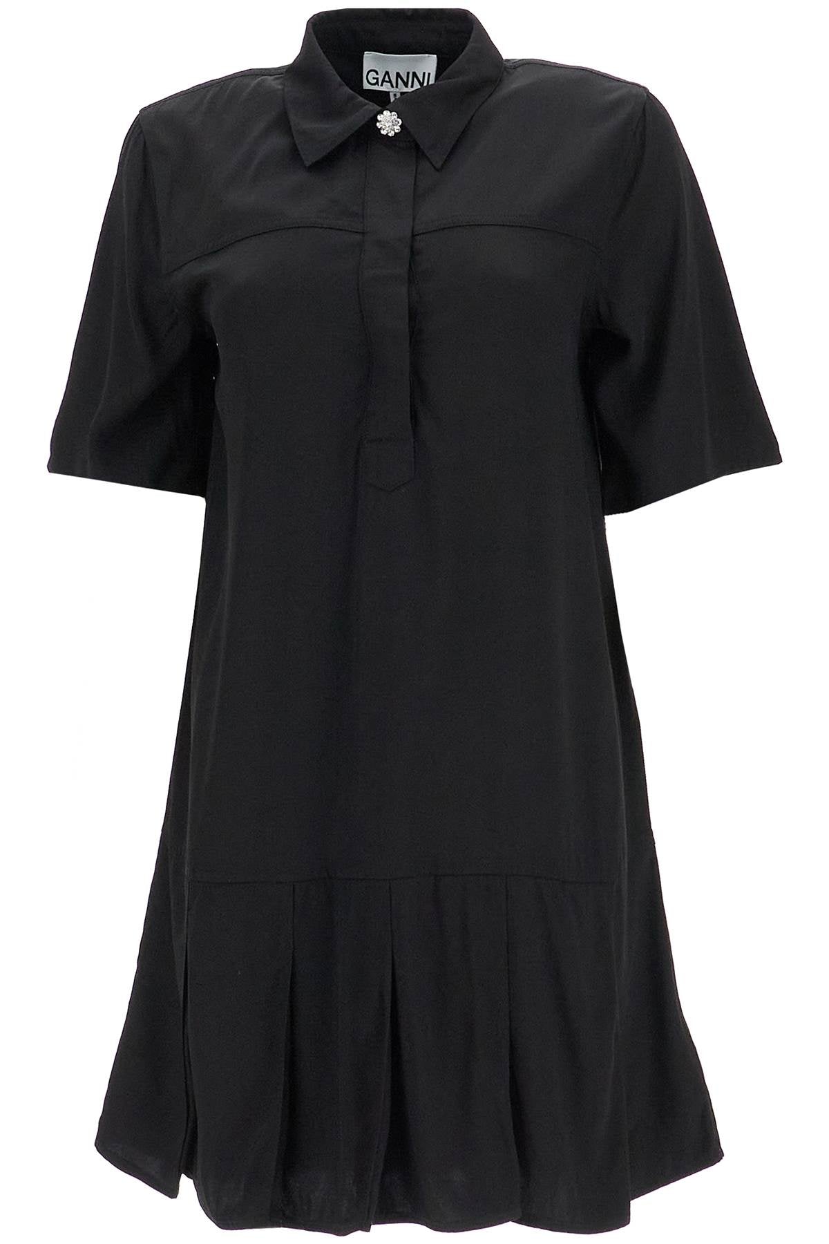 Ganni Viscose Mini Dress with Pleated Ruffle image 0