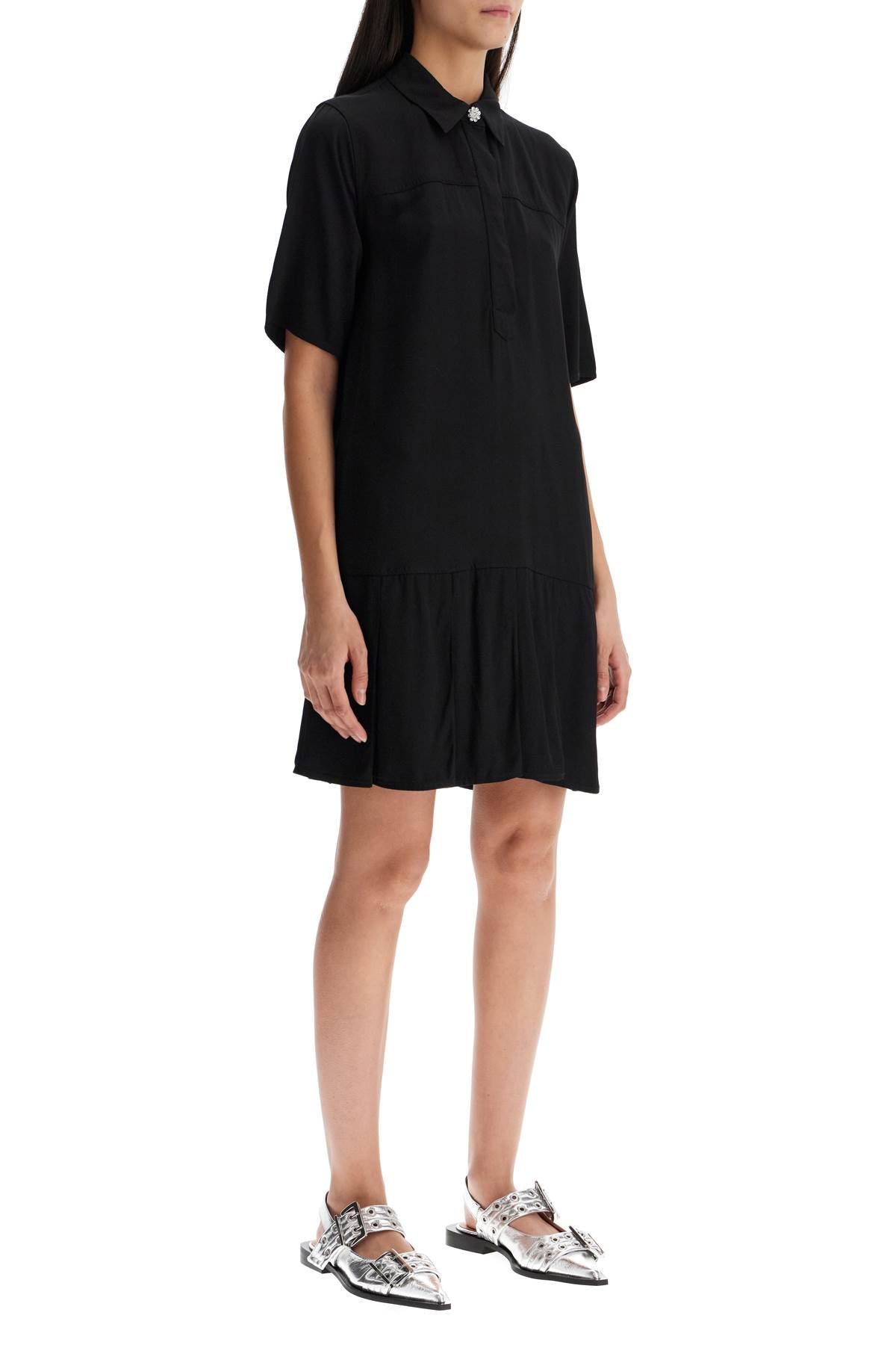 Ganni Viscose Mini Dress with Pleated Ruffle image 1