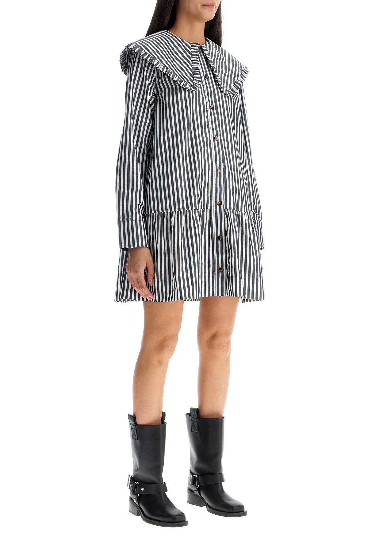 Ganni Oversized Collar Mini Shirt Dress - Organic Cotton Poplin image 1