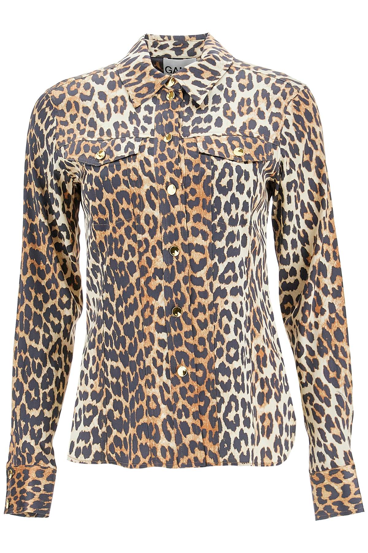 Ganni Leopard Print Satin Shirt - Slim Fit image 0