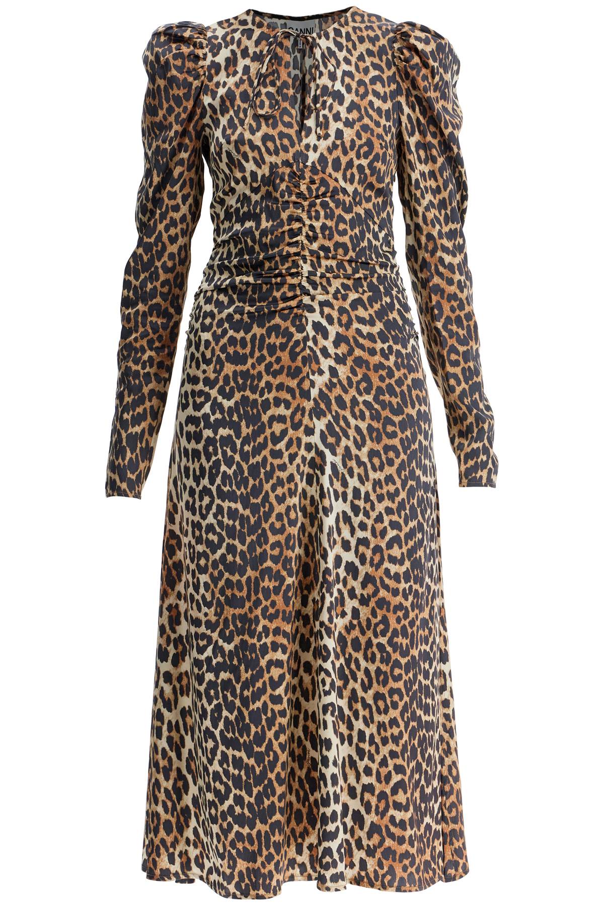 Ganni Animal Print Satin Midi Dress image 0