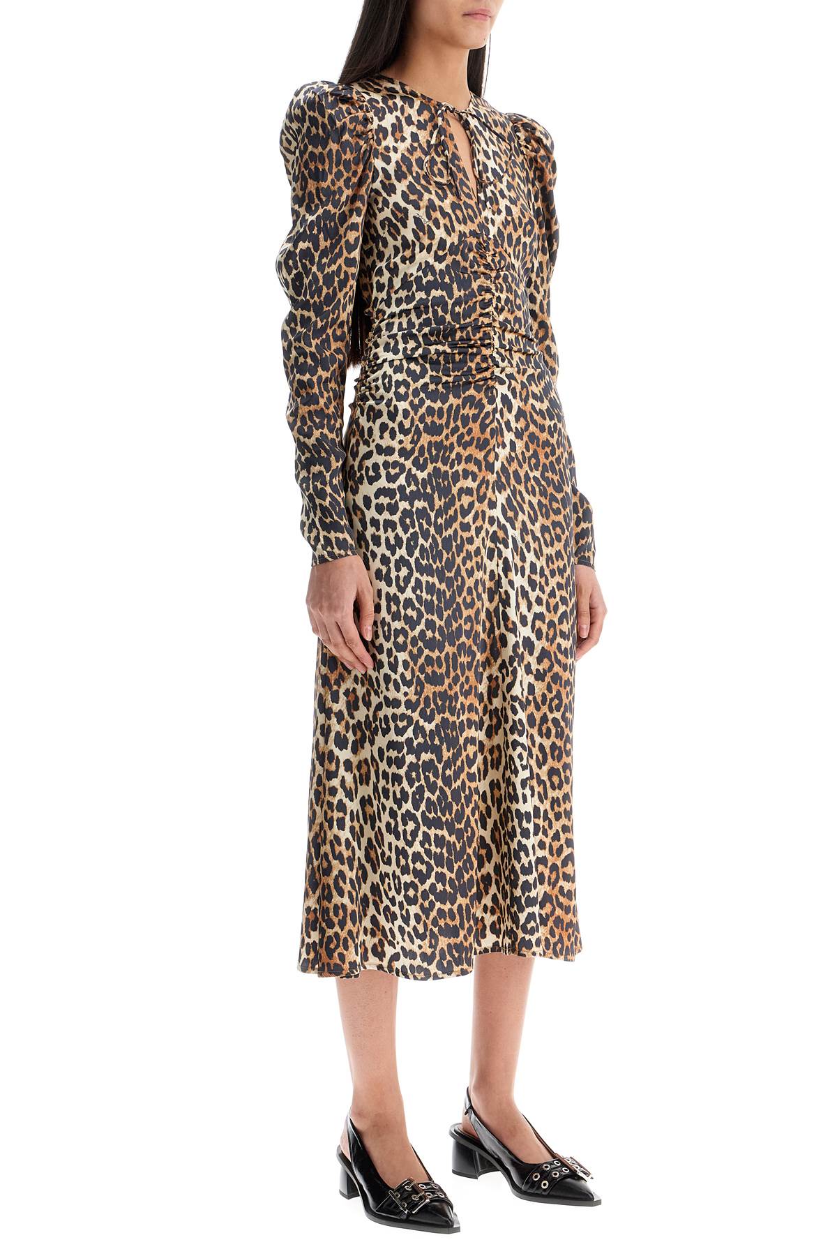 Ganni Animal Print Satin Midi Dress image 1