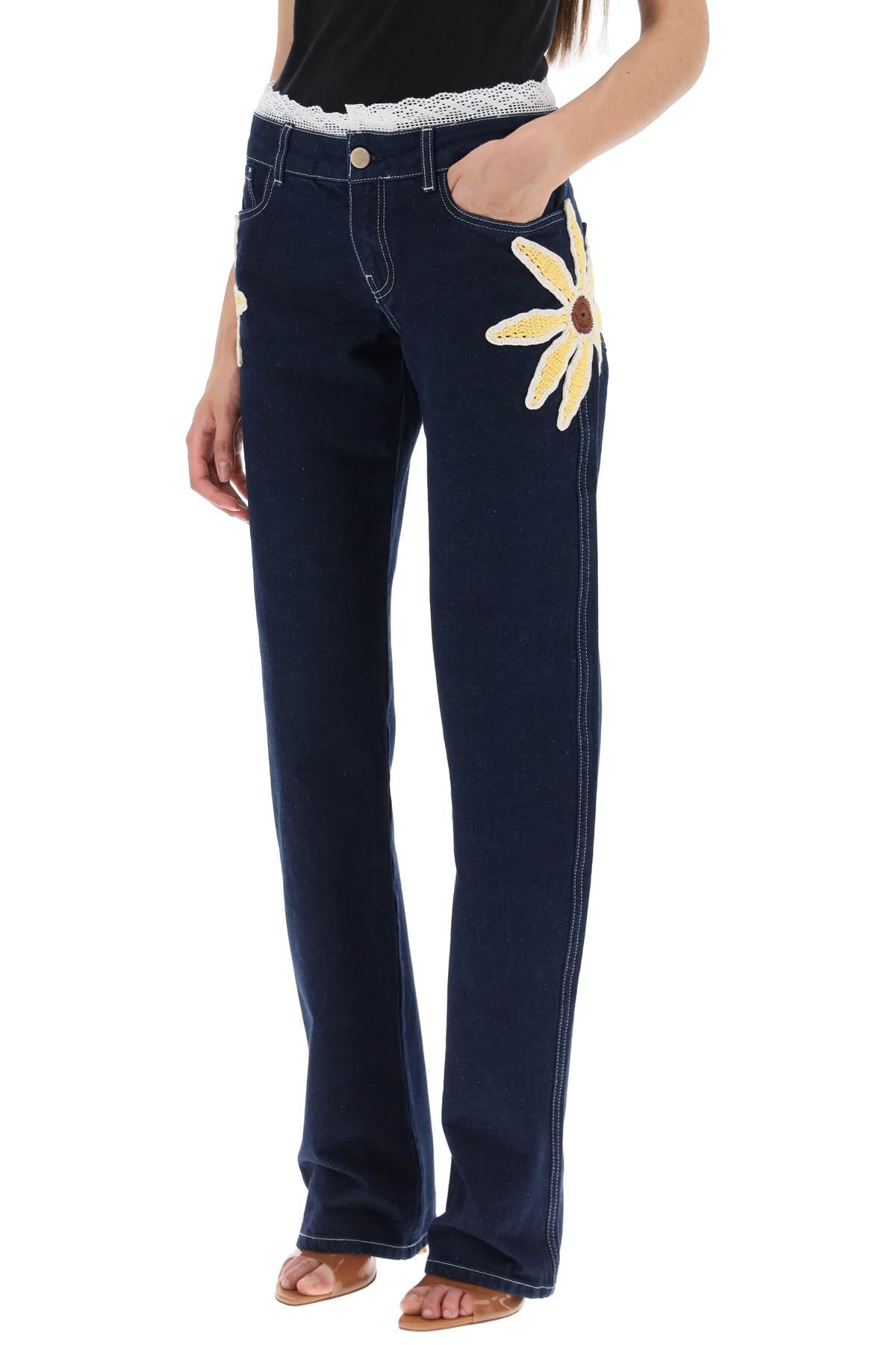 Siedres low-rise jeans with crochet flowers image 3