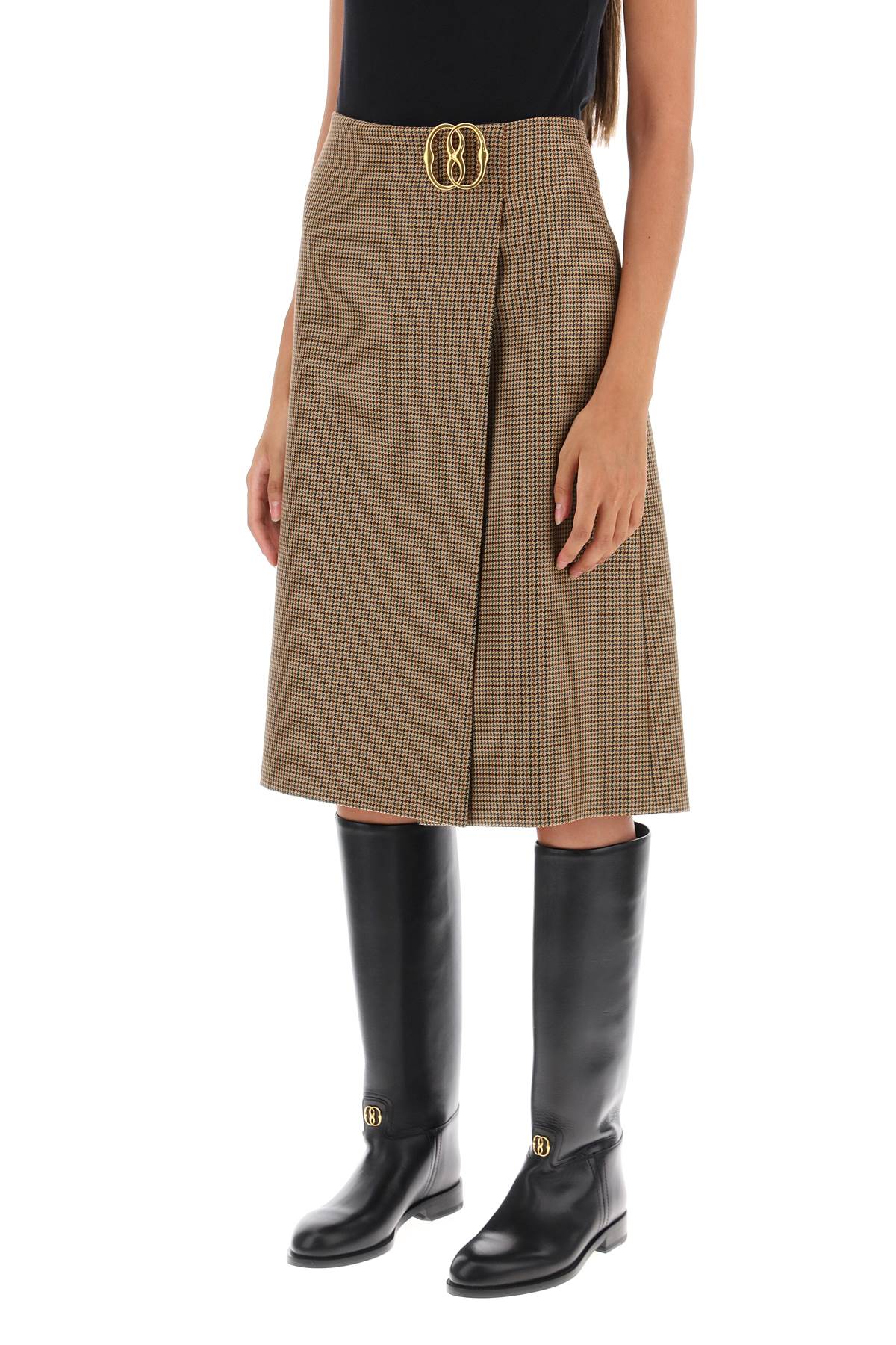 Bally houndstooth a-line skirt with emblem buckle image 3