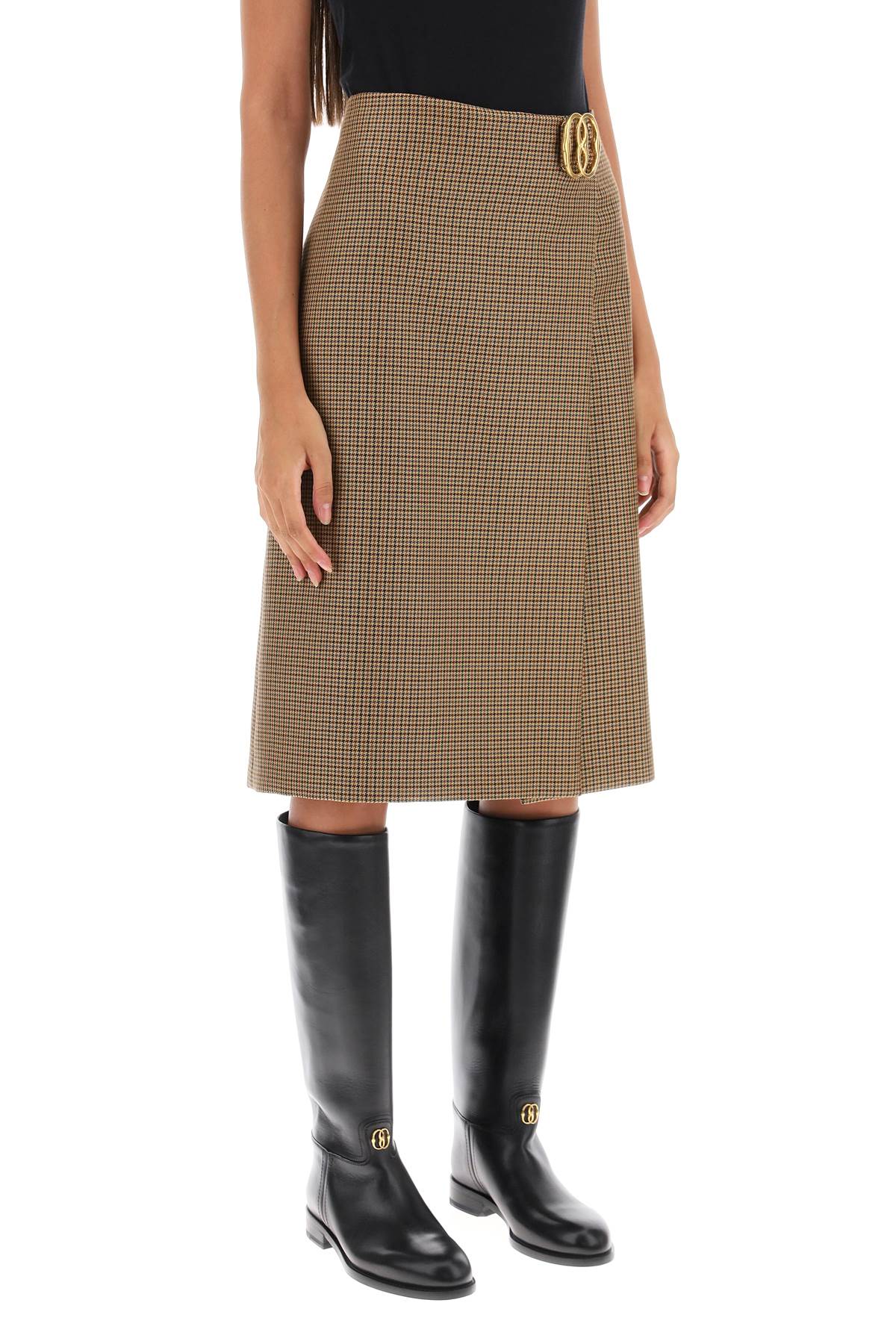 Bally houndstooth a-line skirt with emblem buckle image 1