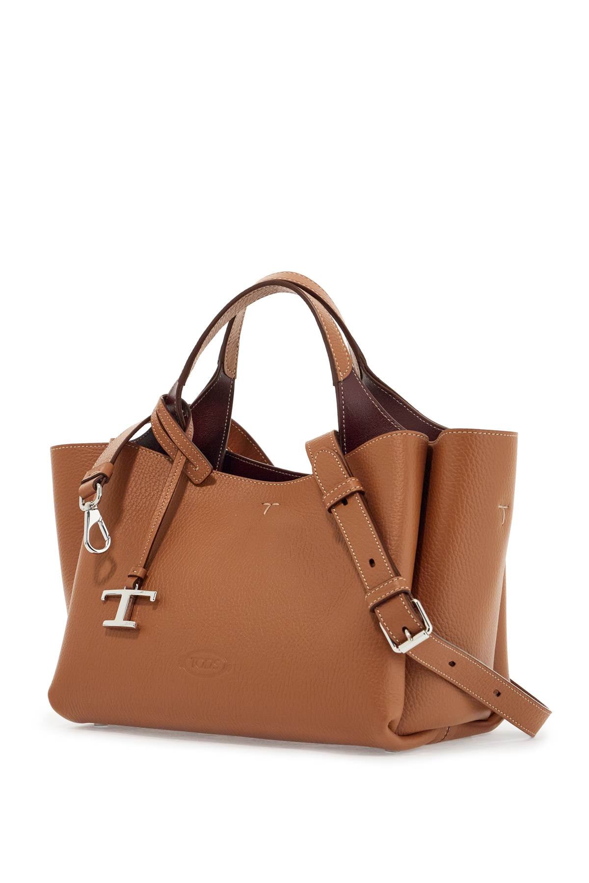 Tod'S light brown calfskin mini handbag with 2 handles and shoulder strap image 2