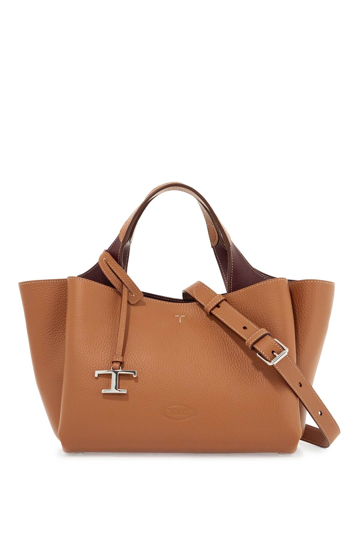 Tod'S light brown calfskin mini handbag with 2 handles and shoulder strap image 0