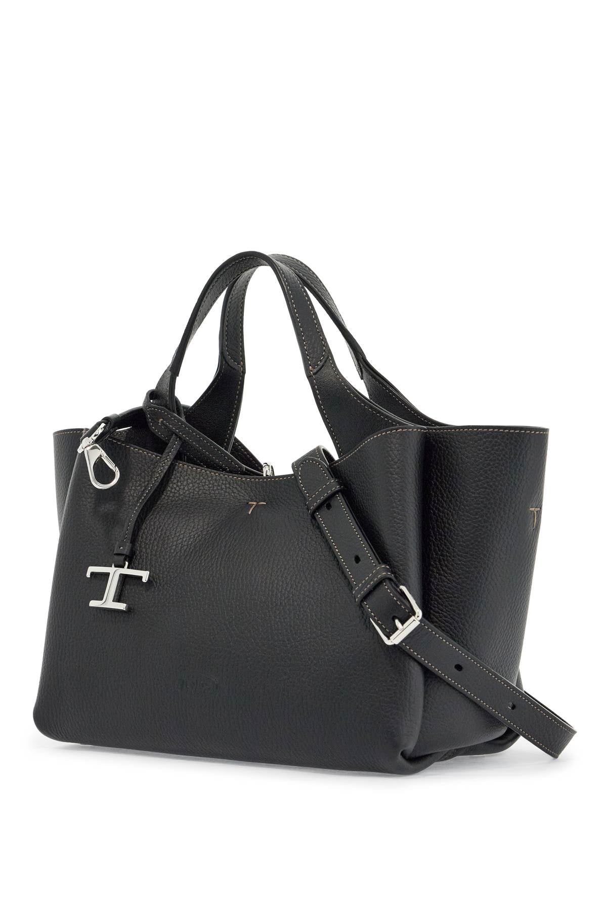 Tod'S mini black calfskin handbag with 2 handles and shoulder strap image 2