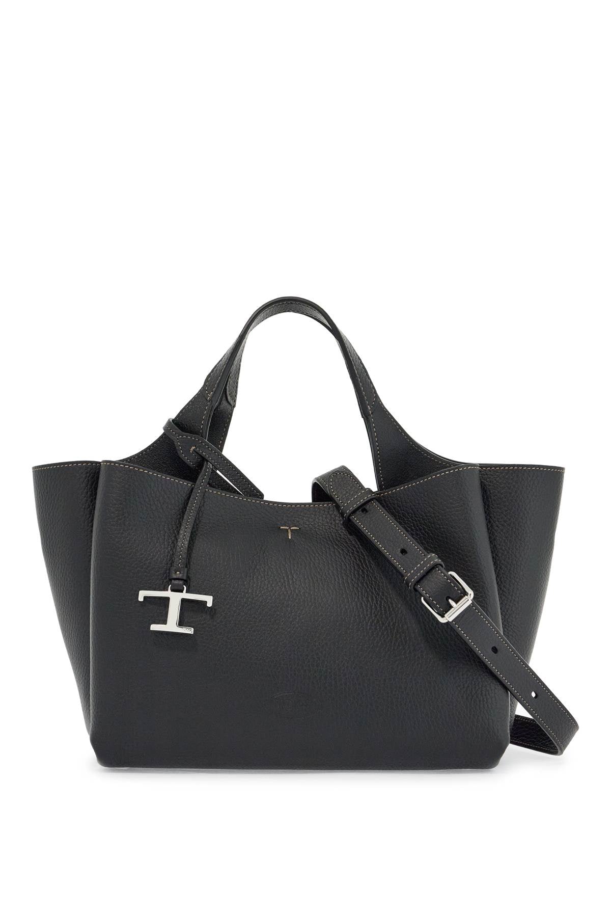 Tod'S mini black calfskin handbag with 2 handles and shoulder strap image 0