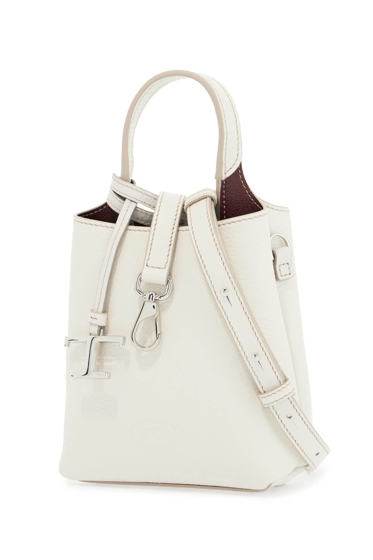 Tod'S white calf leather crossbody bag with burgundy details image 2