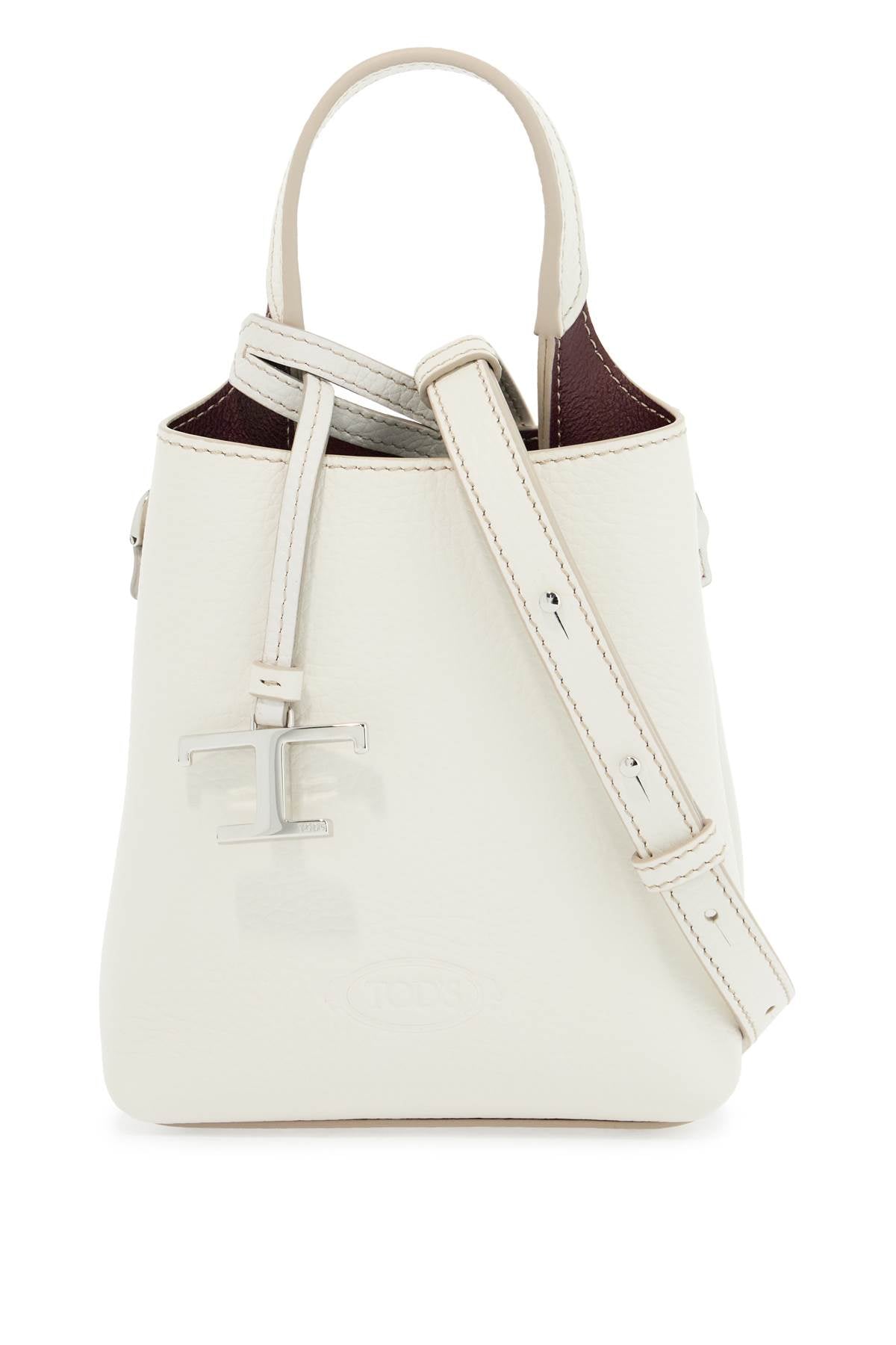 Tod'S white calf leather crossbody bag with burgundy details image 0