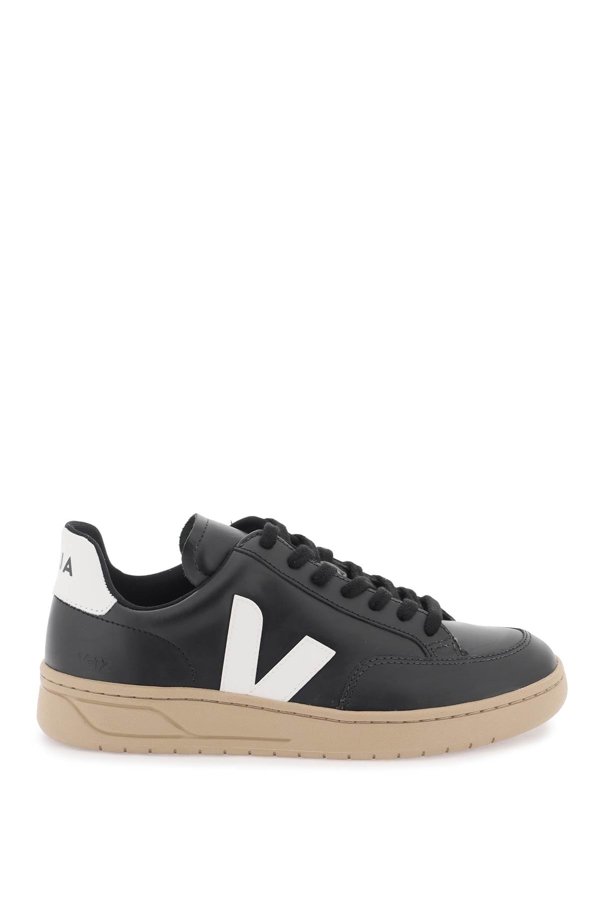 Veja V-12 Leather Sneakers - White & Black image 0