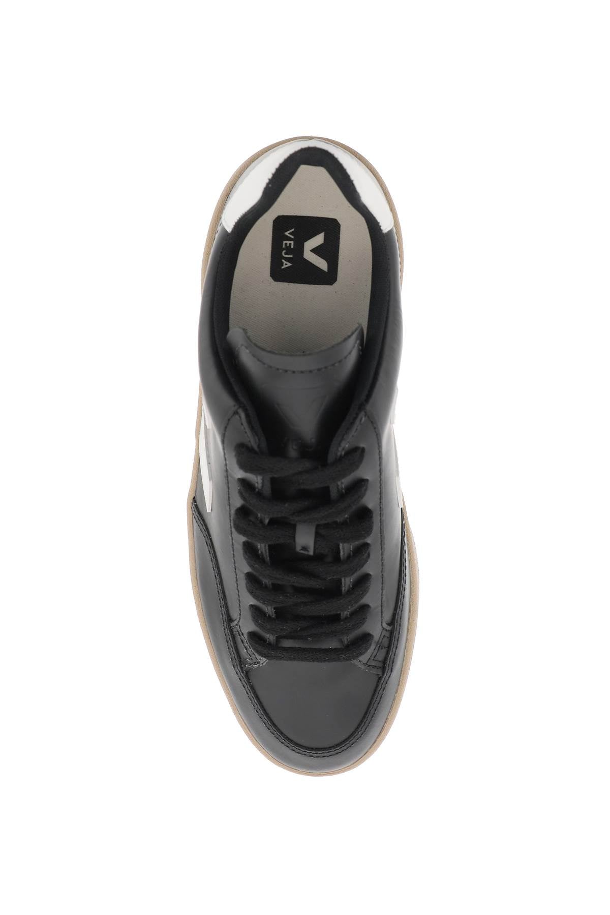 Veja V-12 Leather Sneakers - White & Black image 1