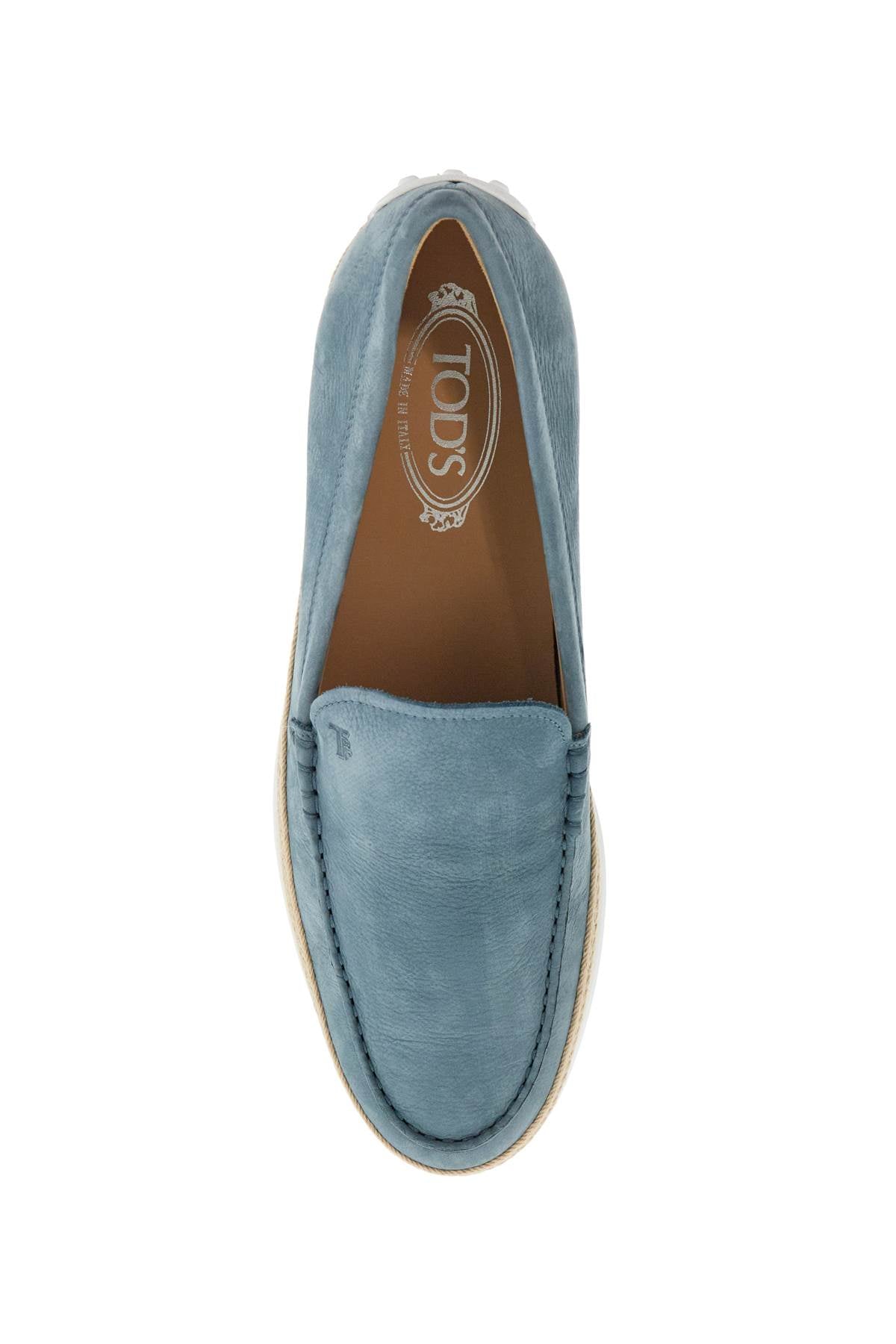 Tod'S light blue calfskin loafers with rubber and rope sole image 1